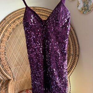 Purple Sequin Slip Dress
